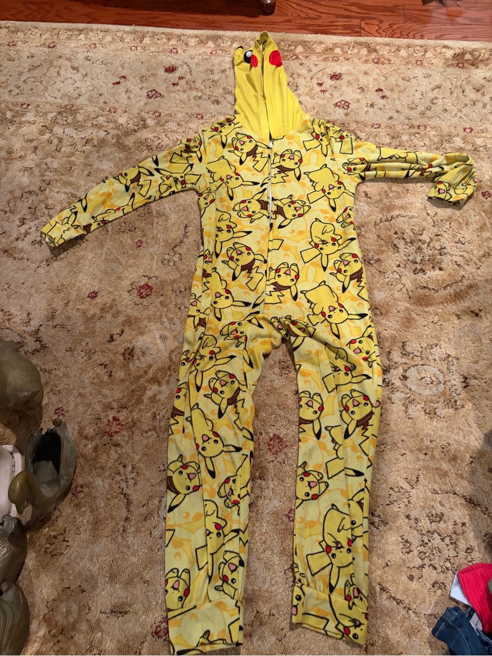 Pikachu Yellow Kids One-Piece Hooded Pajamas size medium